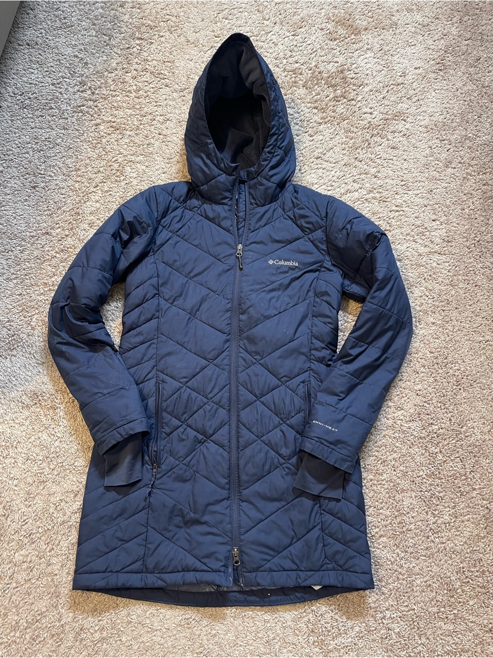 Columbia Navy Hooded Quilted Long Puffer Coat